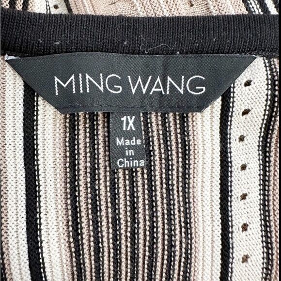 MING WANG Taupe/Black/White Open Front Knit Duster Long Sleeve Jacket - Size 1X - Picture 5 of 15